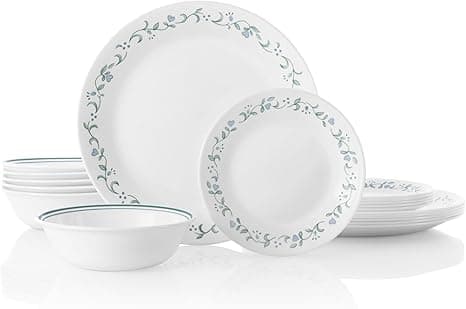 Corelle Vitrelle 18-Piece Service for 6 Dinnerware Set, Triple Layer Glass and Chip Resistant, Lightweight Round Plates and Bowls Set, Country Cottage